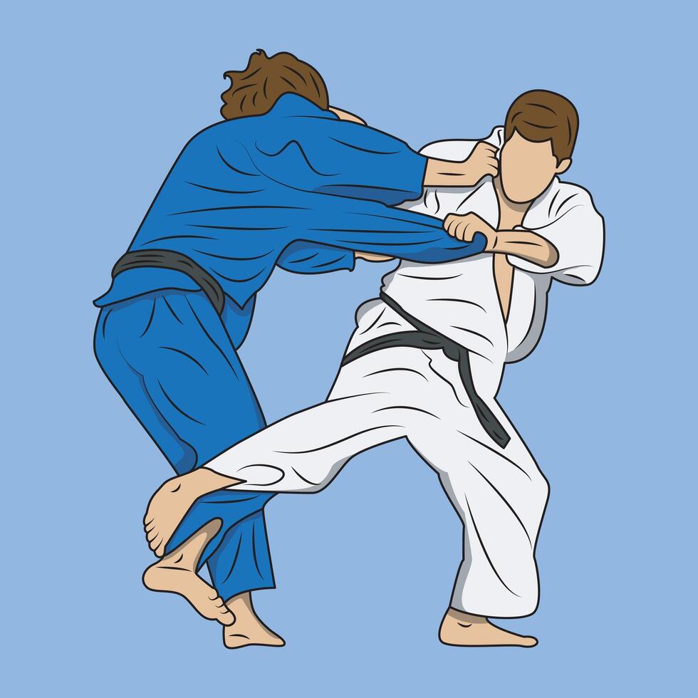 Judo sport action cartoon . Two Jiu Jitsu athletes are competing vector