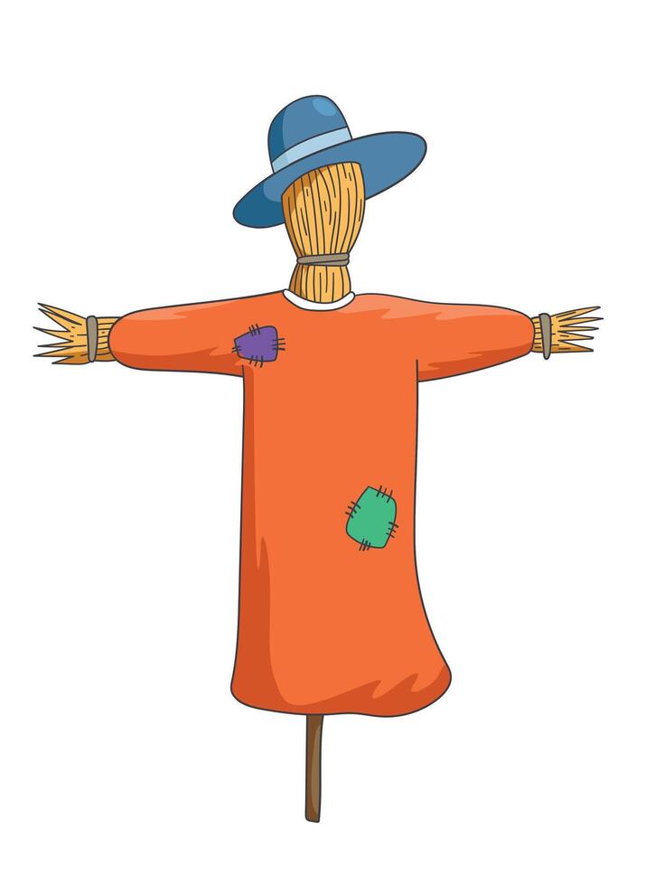 Hand drawn scarecrow dressed in old clothes vector