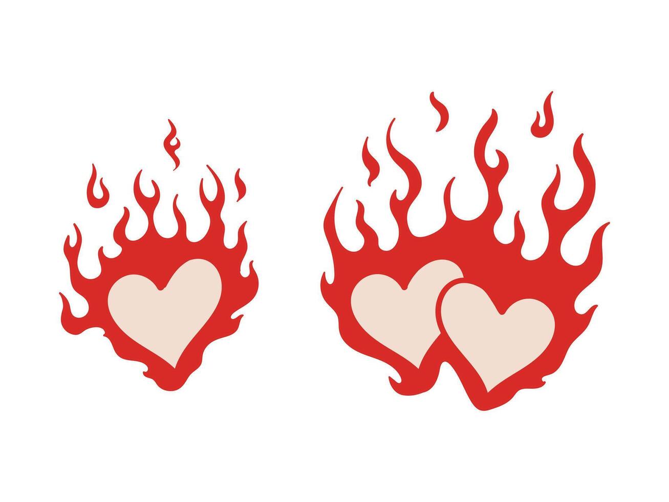 Heart on fire. Hand drawn heart with flame. flaming love vector