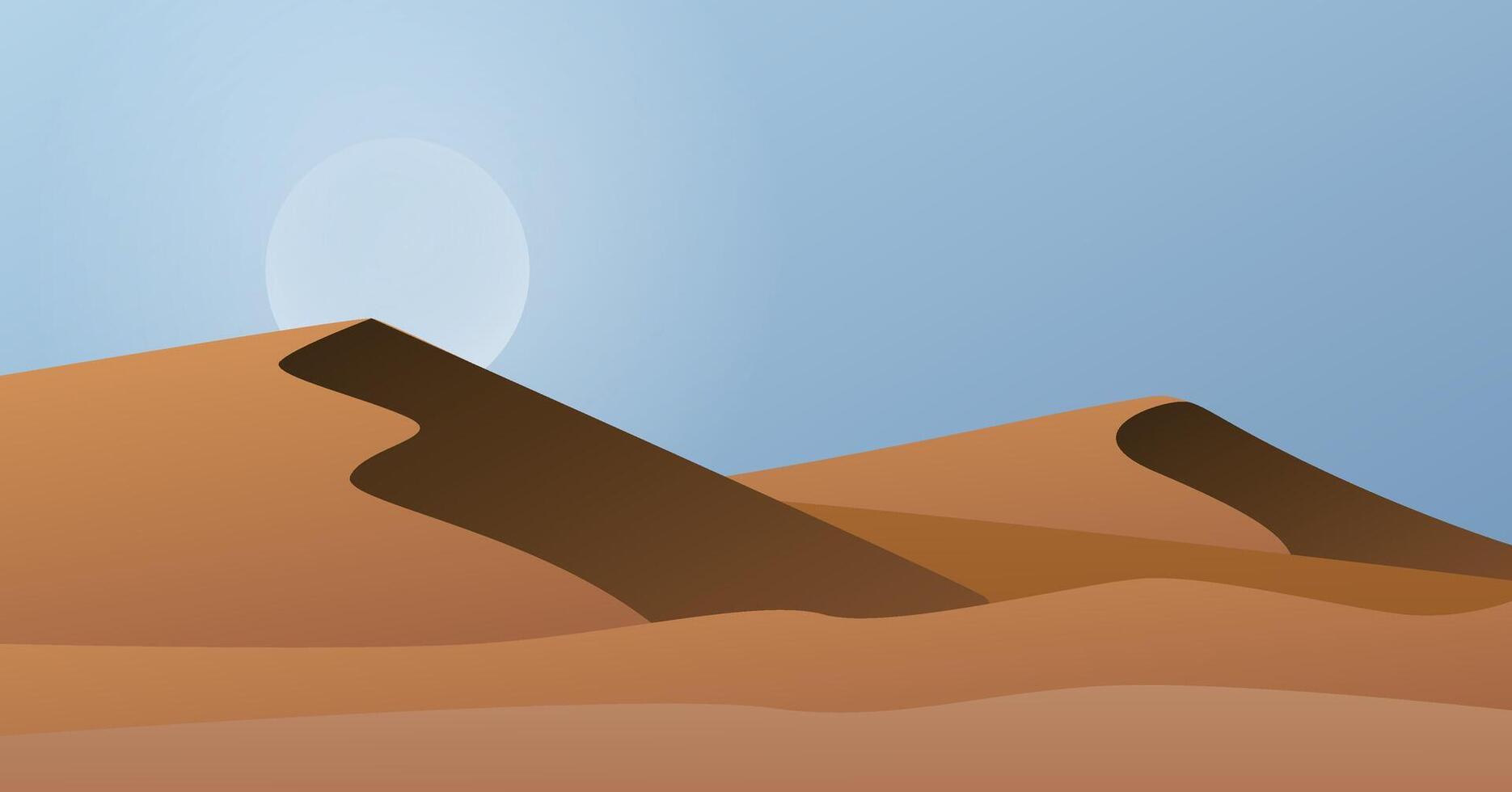 Desert landscape with moon. Beautiful sand dunes and blue sky vector