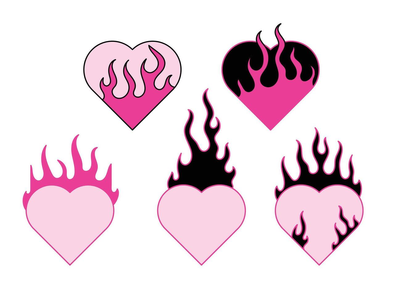 love on fire. Retro heart icon, decorative romantic elements in Y2K vector