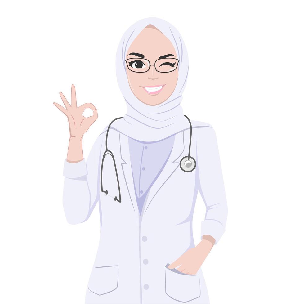 Beautiful Muslim Doctor Wearing Hijab on white background vector