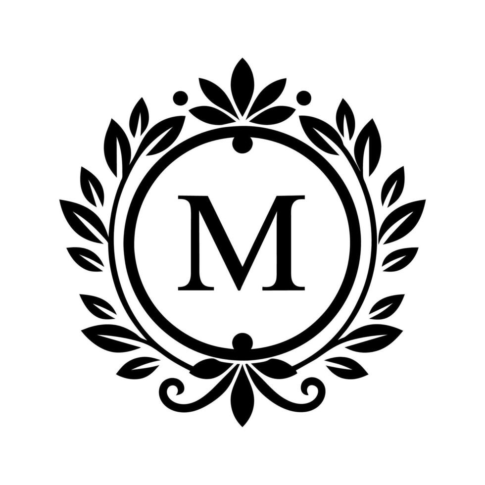 M Letter Logo With Laurel Wreath vector