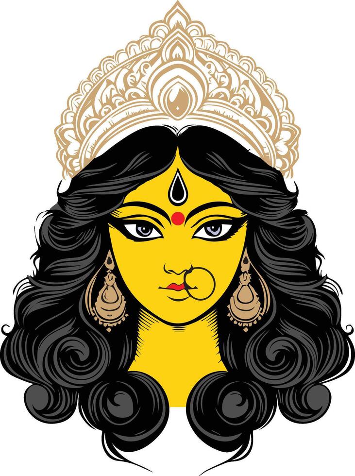Ma Durga's beautiful face with a clean white background vector