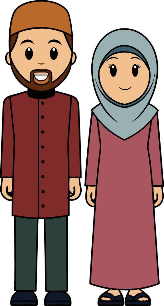 Cartoon Drawing of Muslima Husband and wife vector