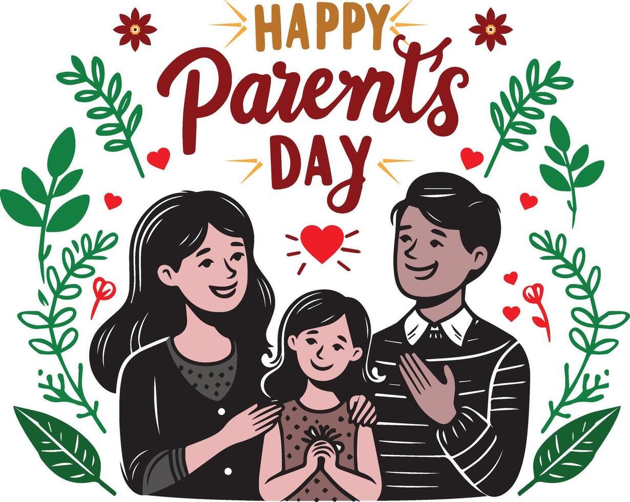 happy parents day greeting card design vector