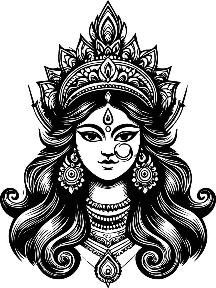 A art illustration of black and white Ma Durga's beautiful face vector