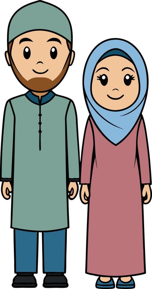 Cartoon Drawing of Muslima Husband and wife vector