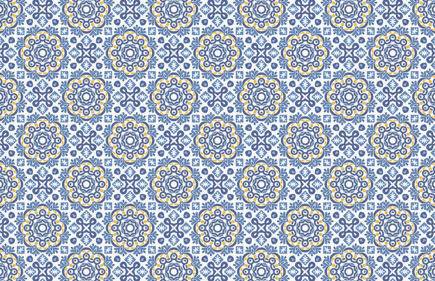Mediterranean blue and yellow fabric design pattern vector