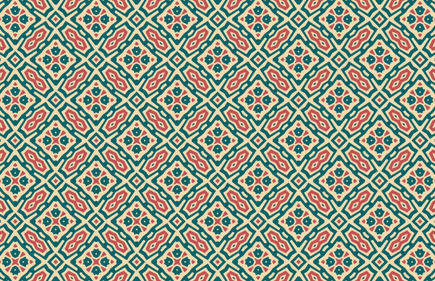 Geometric shapes and stripes green and red fabric pattern vector