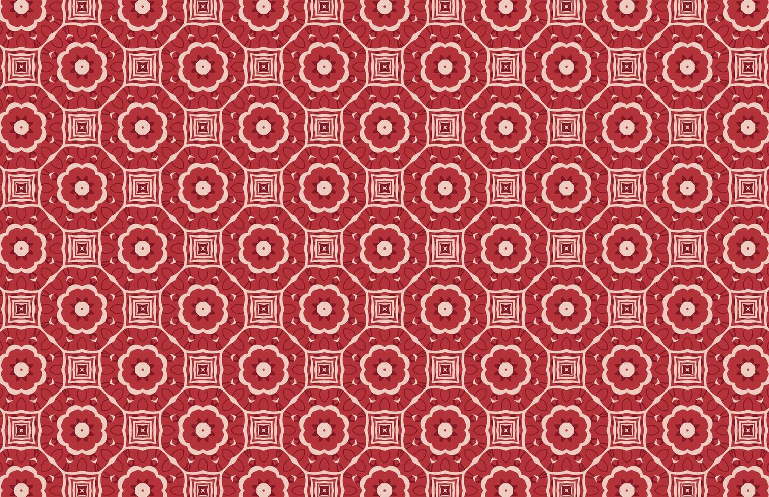 Decorative geometric red and white floral fabric design vector
