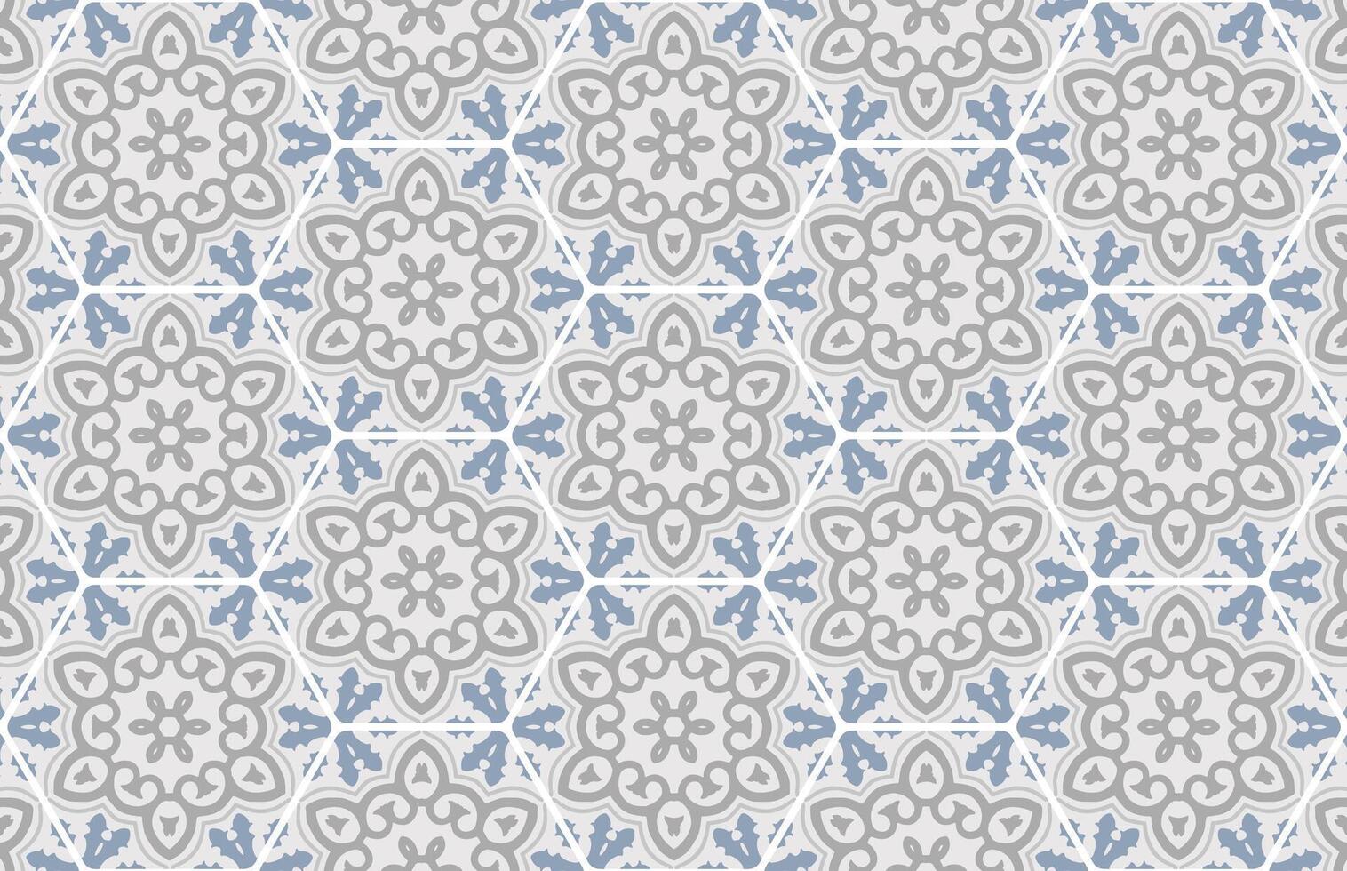 Blue and gray royal tile wall design pattern vector