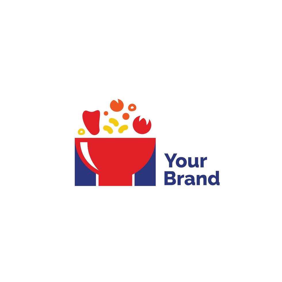 food logo design with various toppings. Illustration of bowl and shop food suitable for restaurant vector