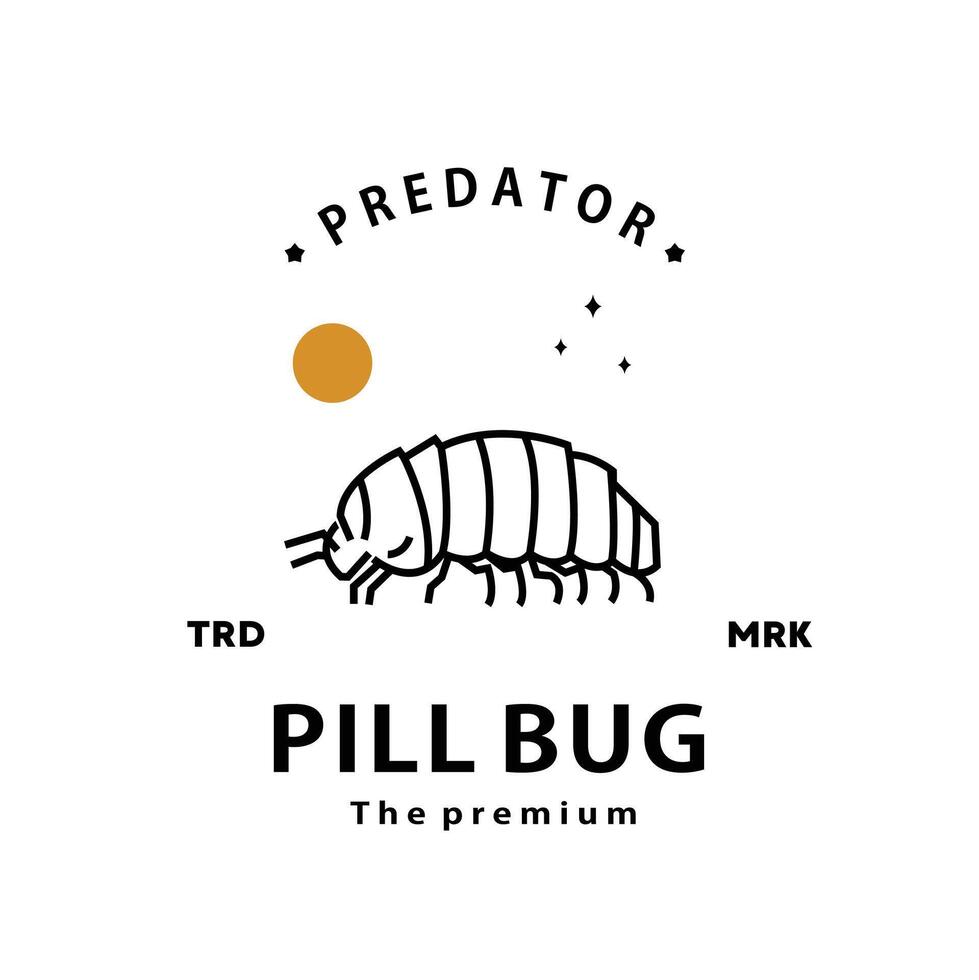 vintage retro hipster pill bug logo outline silhouette art icon vector