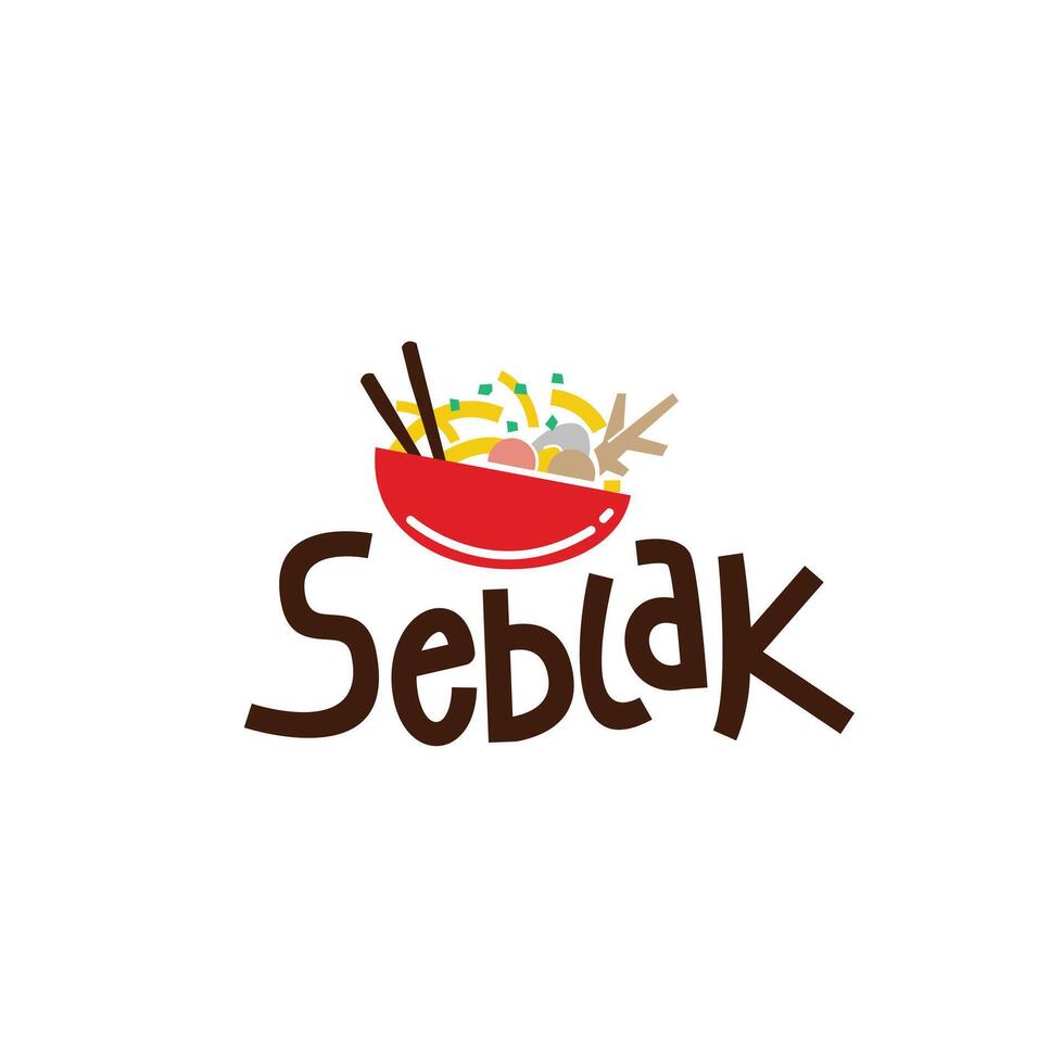 Seblak food logo design with various toppings. Illustration of a bowl and food stall suitable for restaurants vector