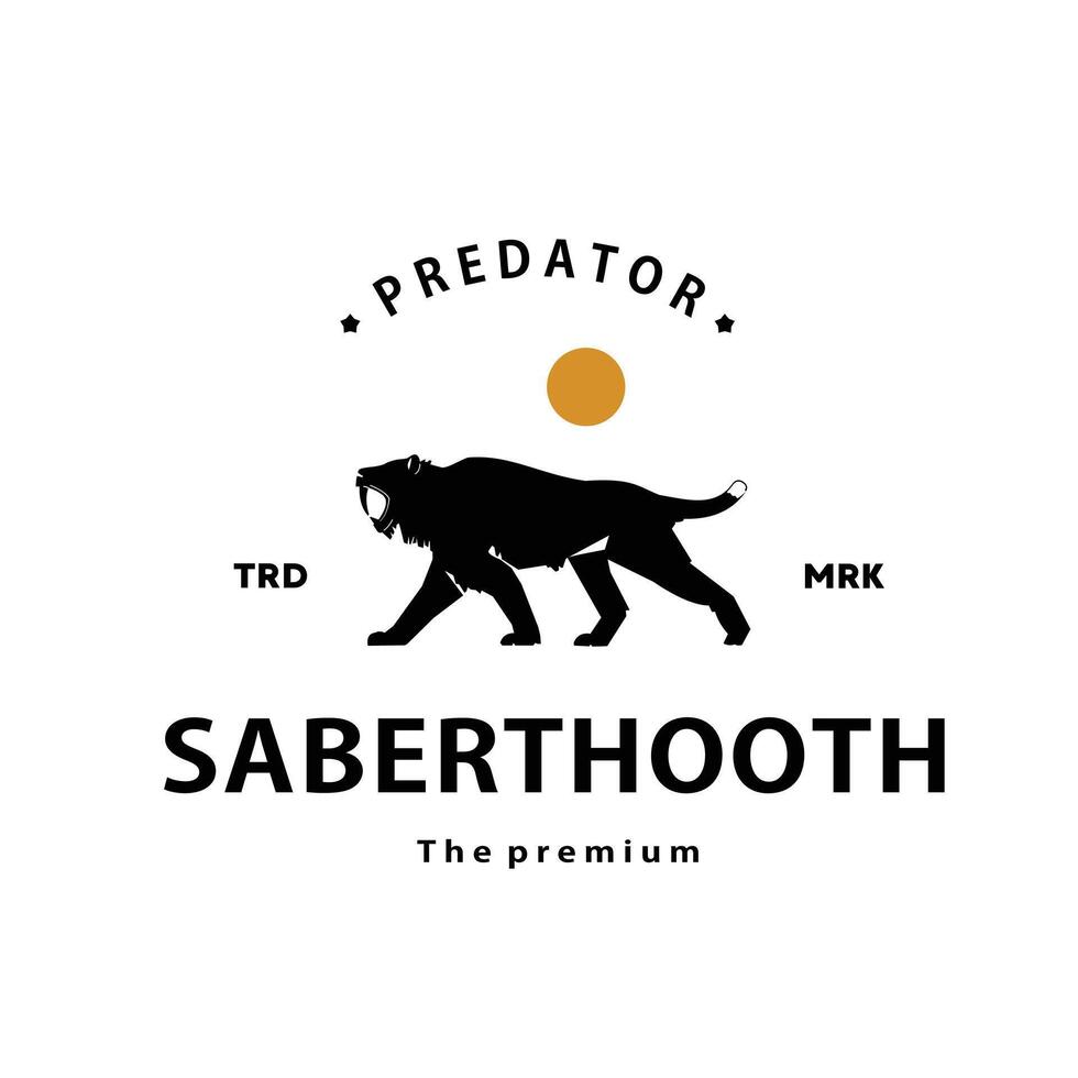 vintage retro hipster saberthooth logo outline silhouette art icon vector