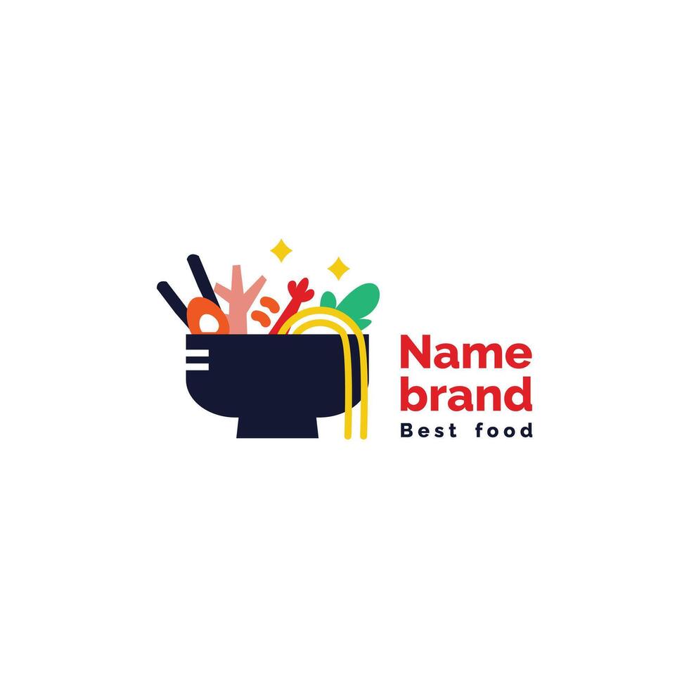 Ramen food logo design with various toppings. Illustration of bowl and shop food suitable for restaurant vector