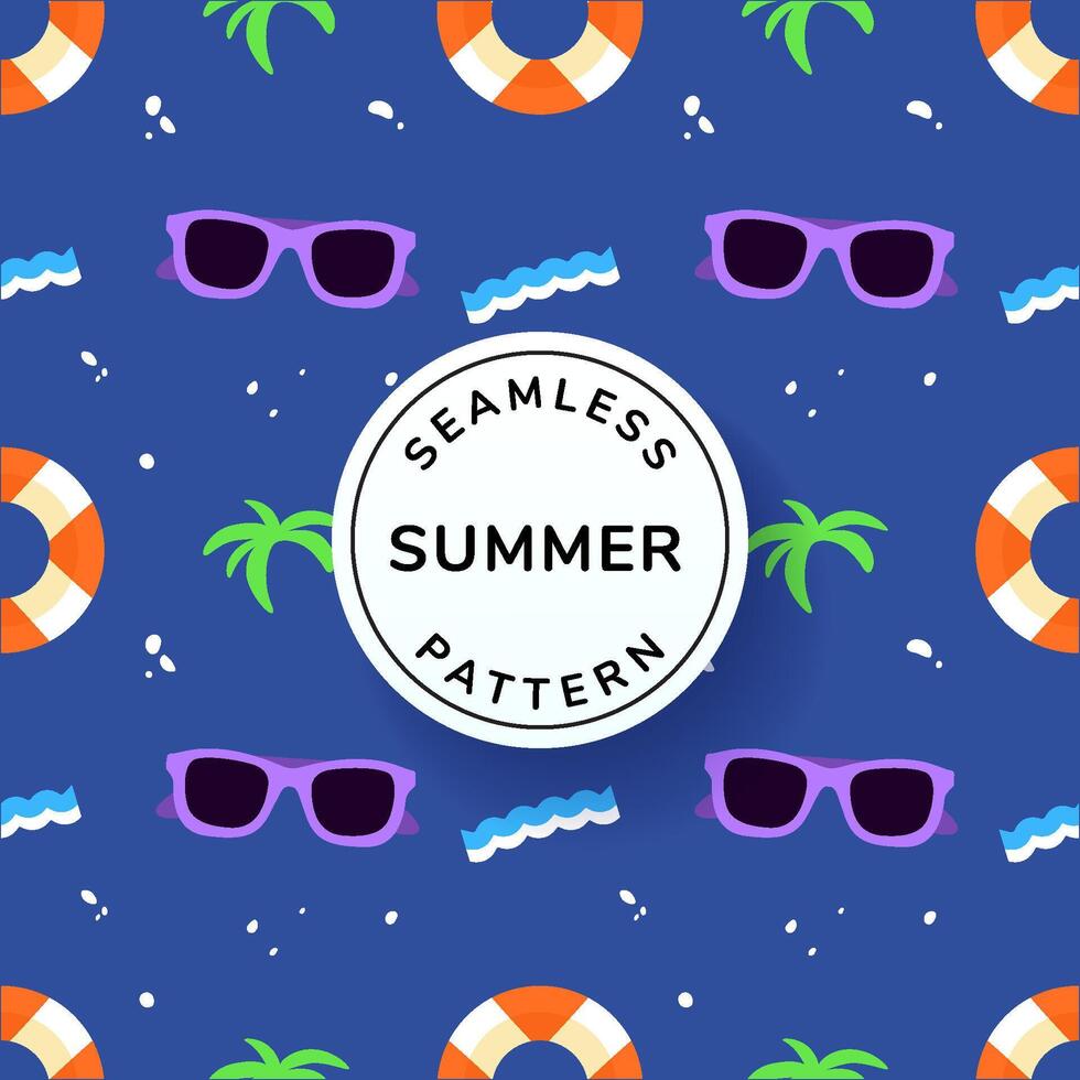 pattern with assets summer holiday, A blue background with a pattern of fruit and a life preserver vector