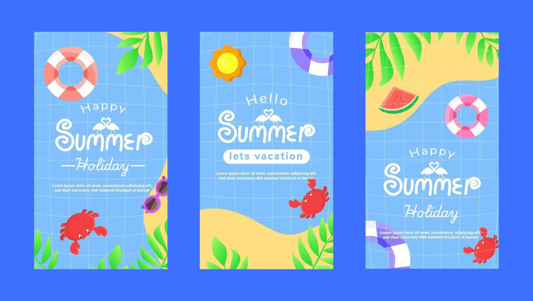 Summer flat design style for instagram story with various attractive shapes of summer elements vector