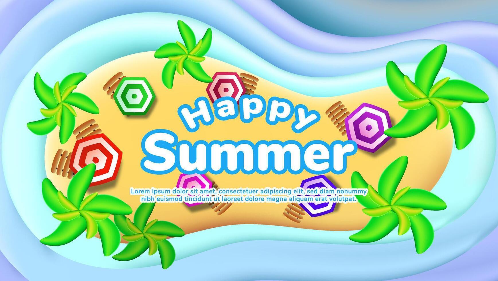 Happy summer for greeting card with cartoon style with attractive colors vector