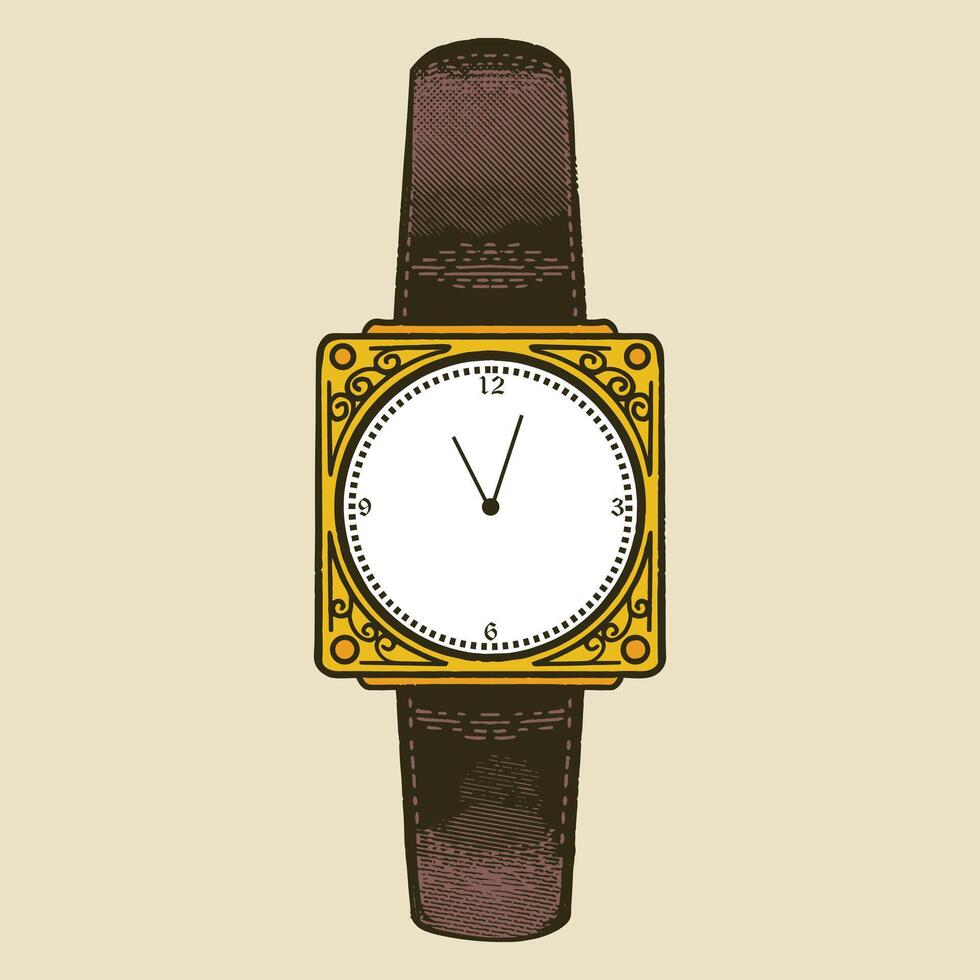 Hand drawn of clock and watch. illustration in colorful doodle vintage drawing style. vector