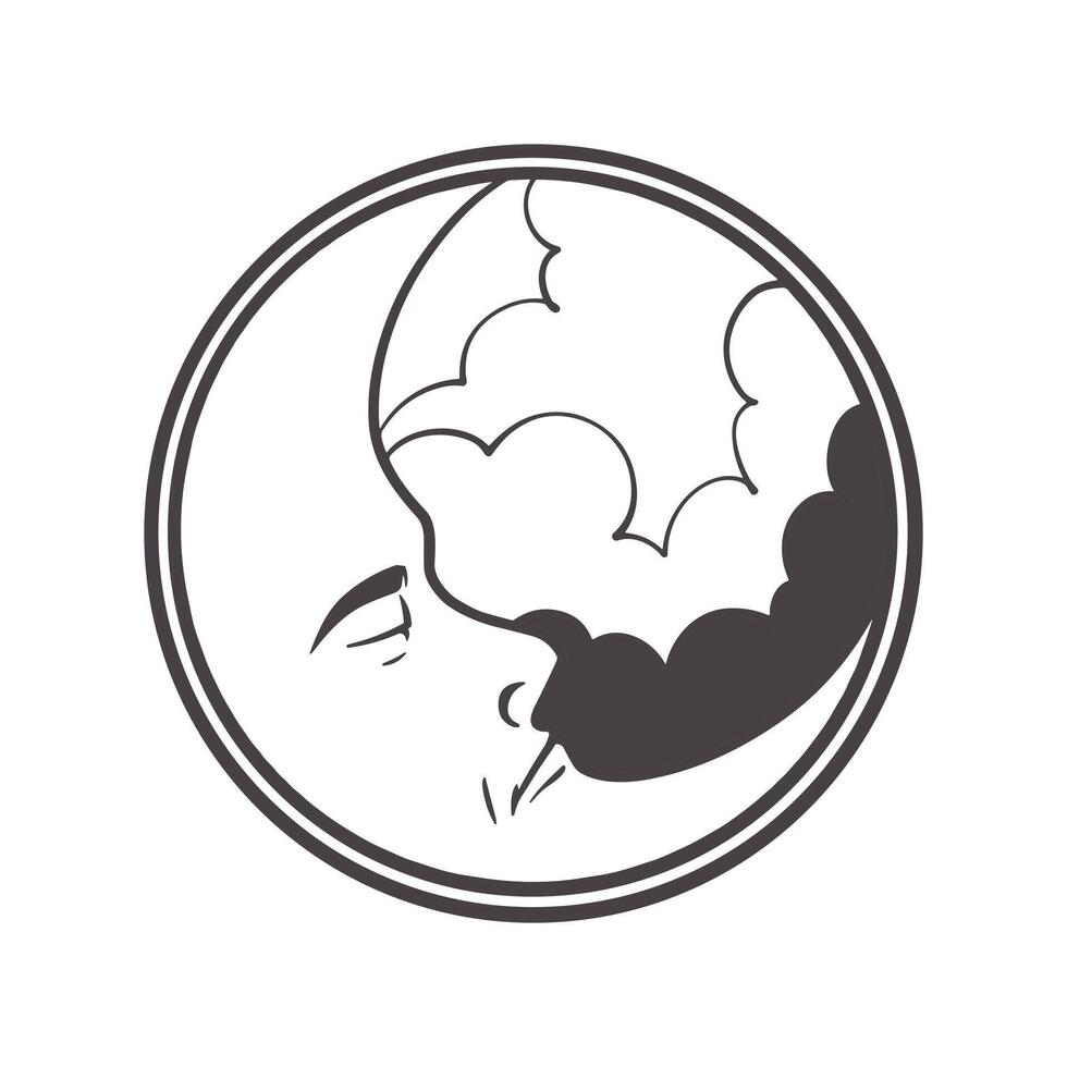 Hand drawn of moon esoteric symbol. Alchemy mystical magic elements in black and white doodle vintage drawing style. vector