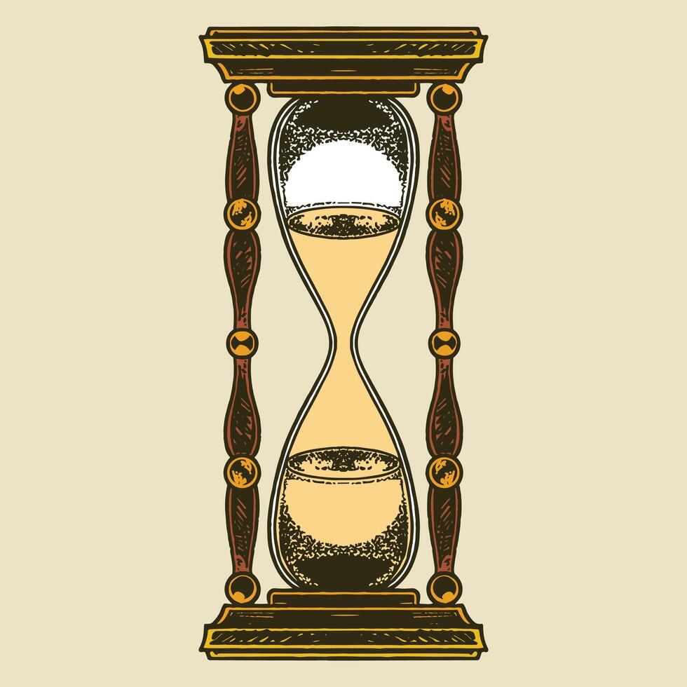 Hand drawn of hourglass clock and watch. illustration in colorful doodle vintage drawing style. vector