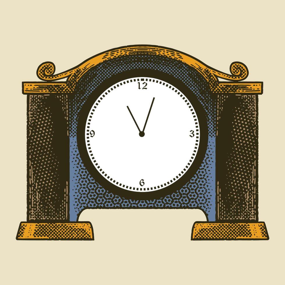 Hand drawn of wall clock and watch. illustration in colorful doodle vintage drawing style. vector