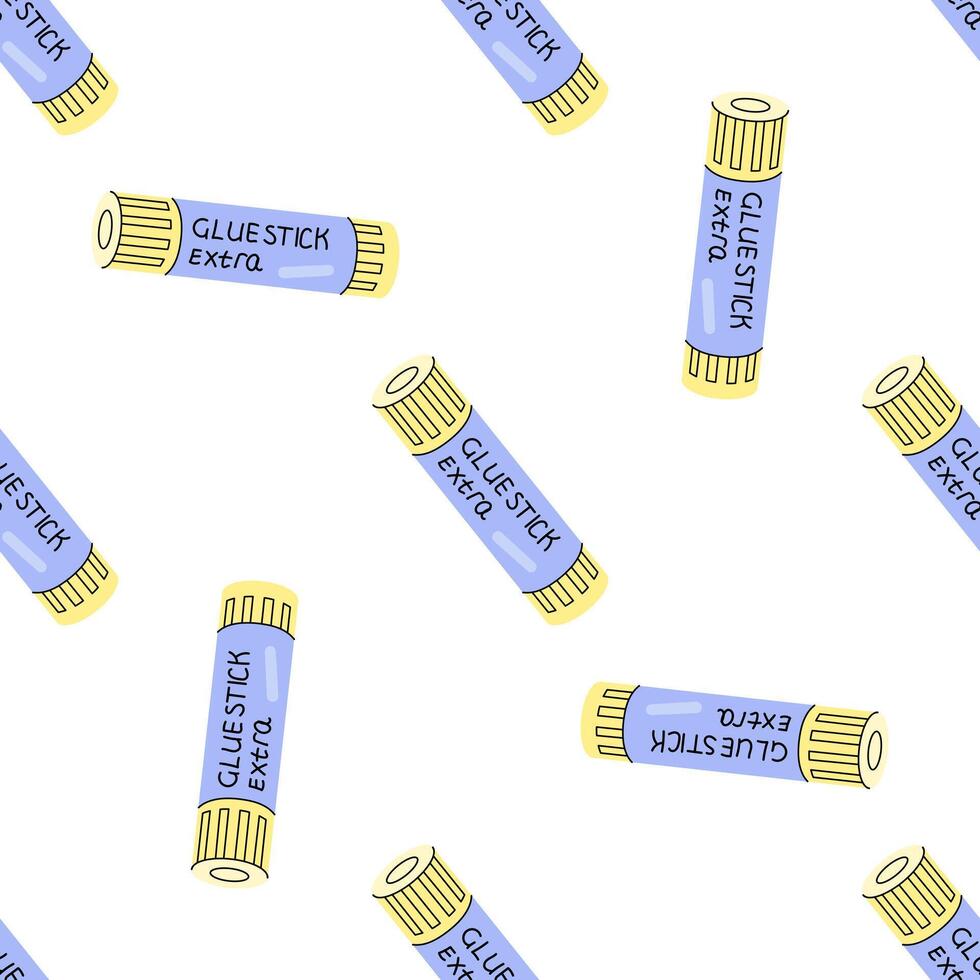 school and office supplies Illustration. Flat style glue stick seamless pattern. Back to School. School essential illustration. vector
