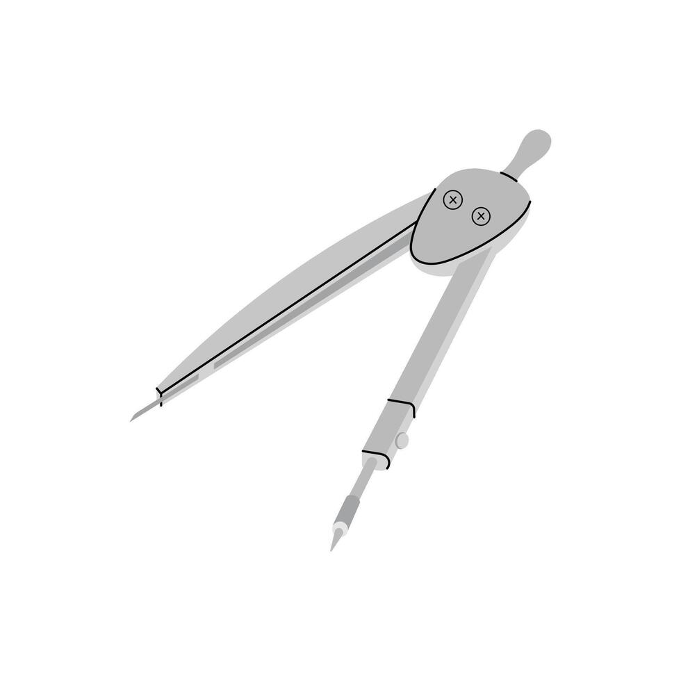 flat school and office supplies Illustration. Drawing compasses sketch. Back to School. School essential illustration. vector