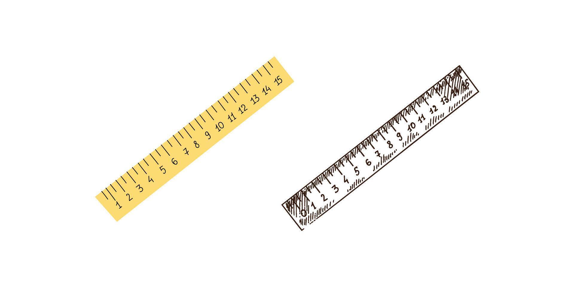 Hand drawn Illustration. Back to School. School essential illustration. Vintage and flat style ruler sketch. vector