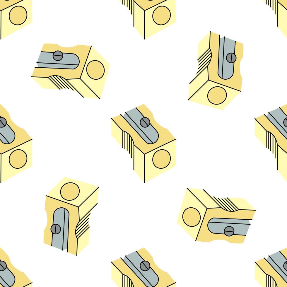 school and office supplies Illustration. Flat style sharpener seamless pattern. Back to School. School essential illustration. vector