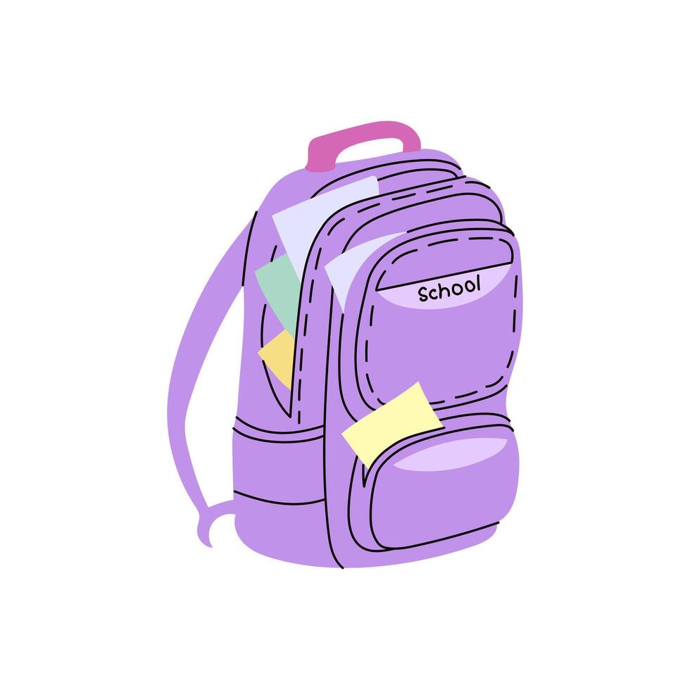 flat style school Illustration. Backpack sketch. Back to School. vector