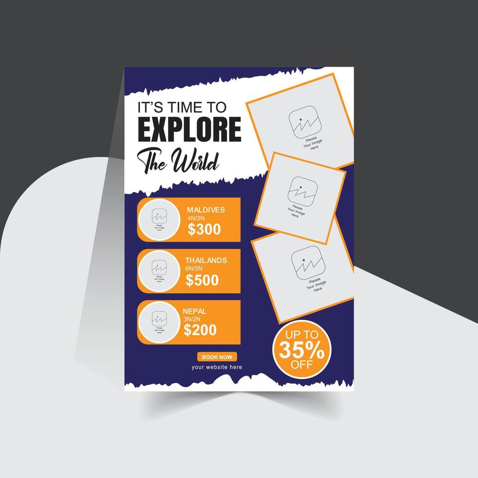 Explore the world travel flyer template desing for social media post vector