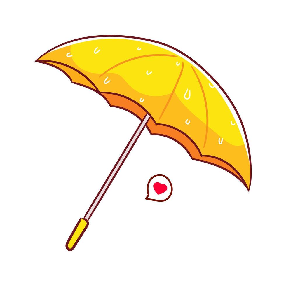 Hand drawn Yellow Umbrella Cartoon Illustration. Object Concept Design. Isolated White Background. vector