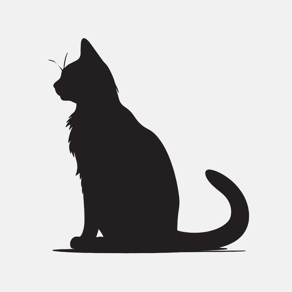 black silhouette of a cat simple illustration in white background vector