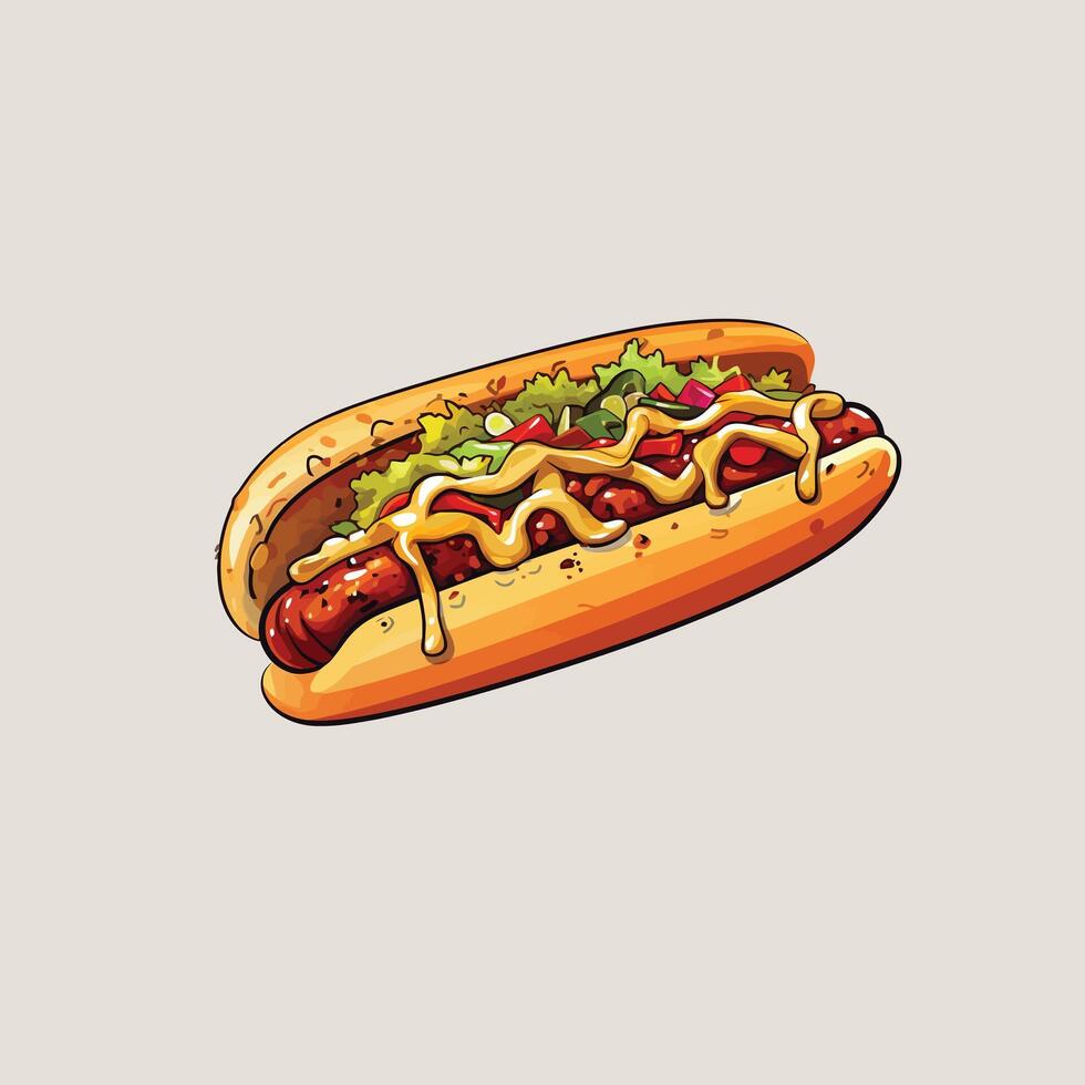 chili dog illustration simple flat color illustration vector