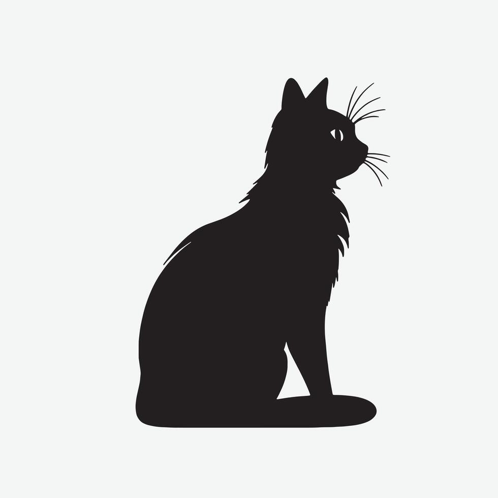 black silhouette of a cat simple illustration in white background vector