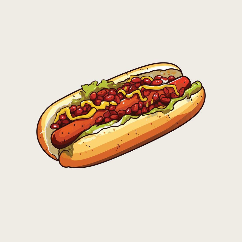 chili dog illustration simple flat color illustration vector