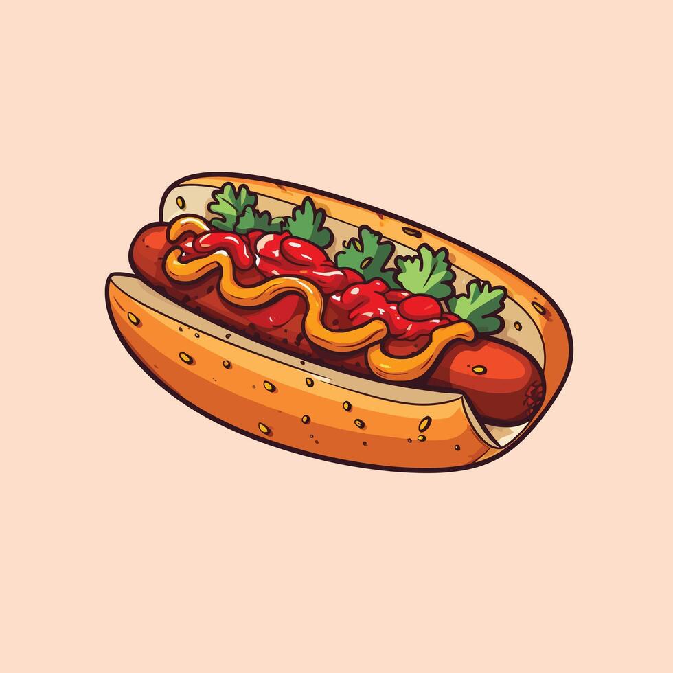 chili dog illustration simple flat color illustration vector