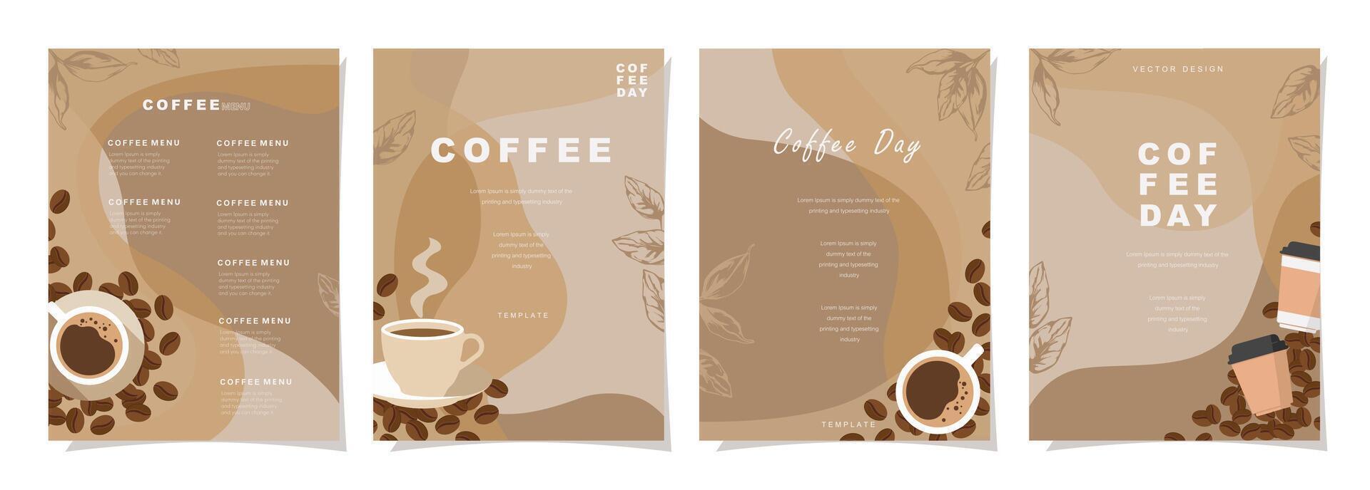 Set of sketch banners with coffee beans and leaves on minimal background for invitations, cards, banner, poster, cover, cafe menu or another template design. vector