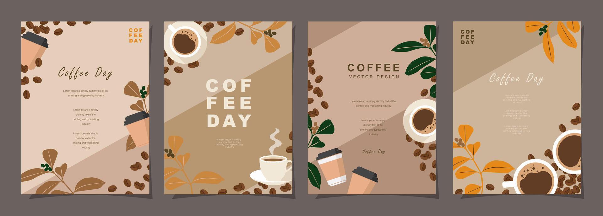 Set of sketch banners with coffee beans and leaves on minimal background for invitations, cards, banner, poster, cover, cafe menu or another template design. vector