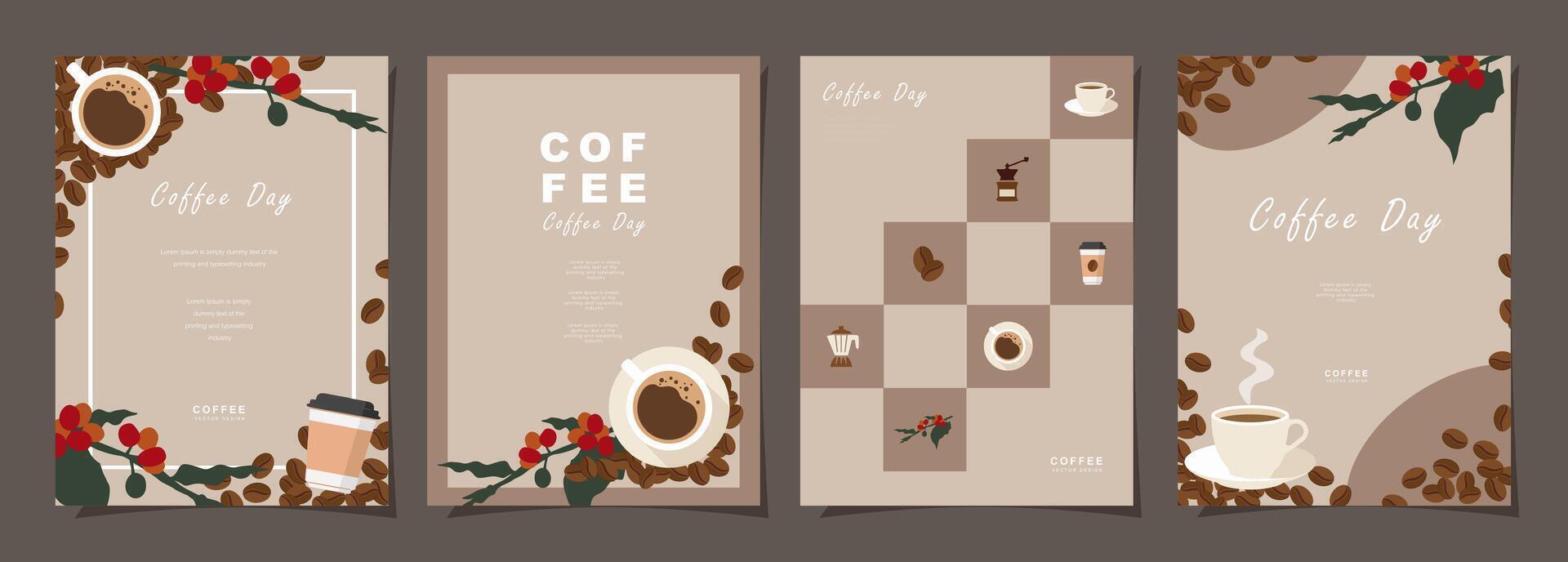 Set of sketch banners with coffee beans and leaves on minimal background for invitations, cards, banner, poster, cover, cafe menu or another template design. vector