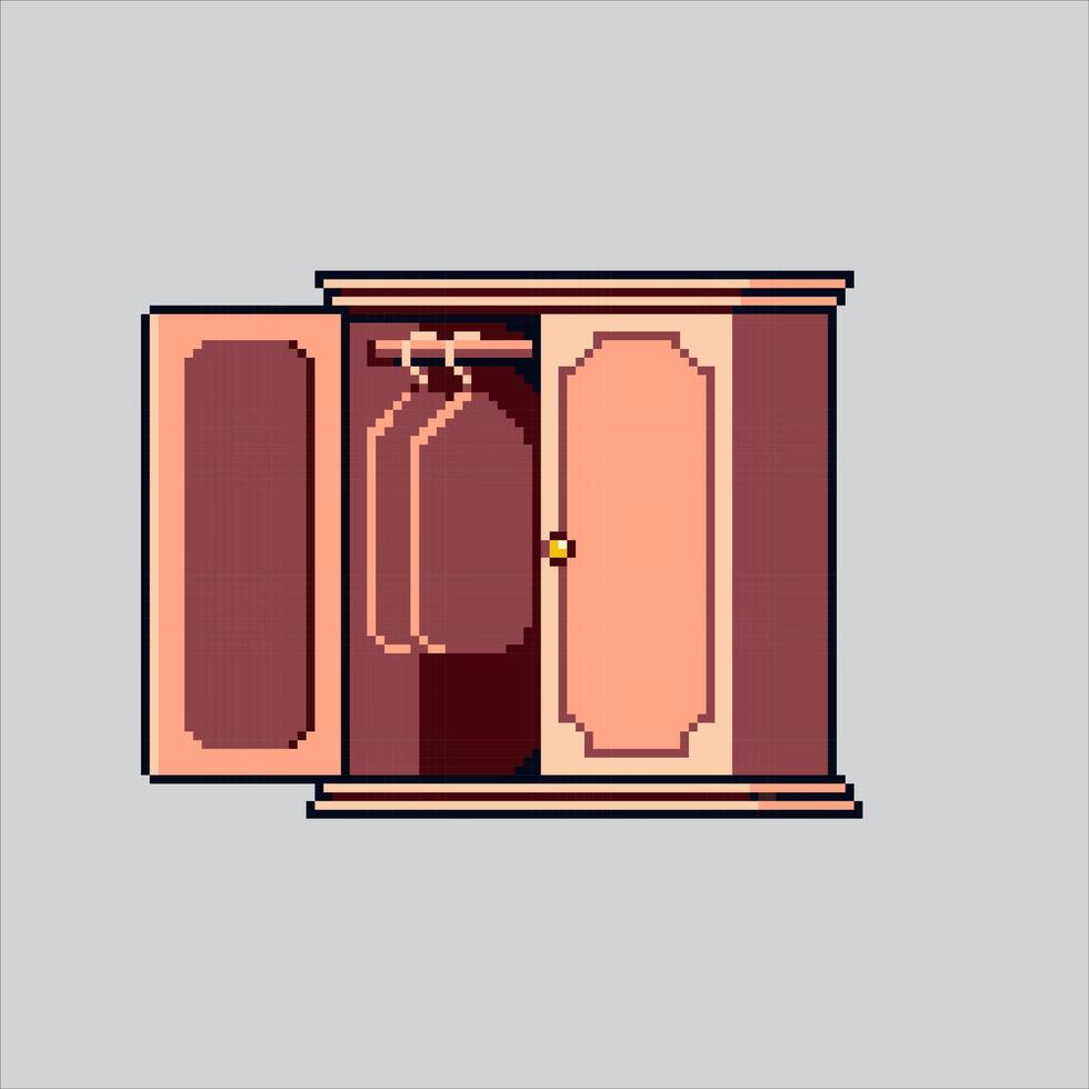 Pixel art illustration Wardrobe. Pixelated shelf. Bedroom wardrobe cabinet shelf pixelated for the pixel art game and icon for website and game. old school retro. vector