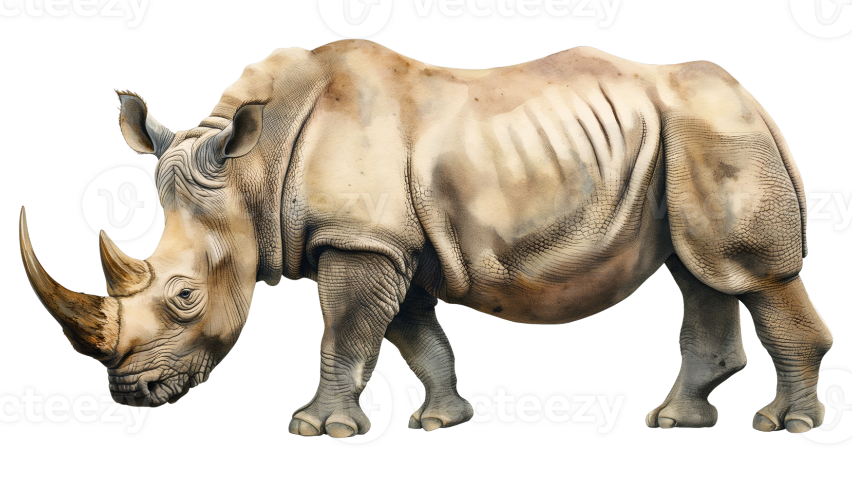 Color illustration of a rhinoceros isolated on a transparent background png