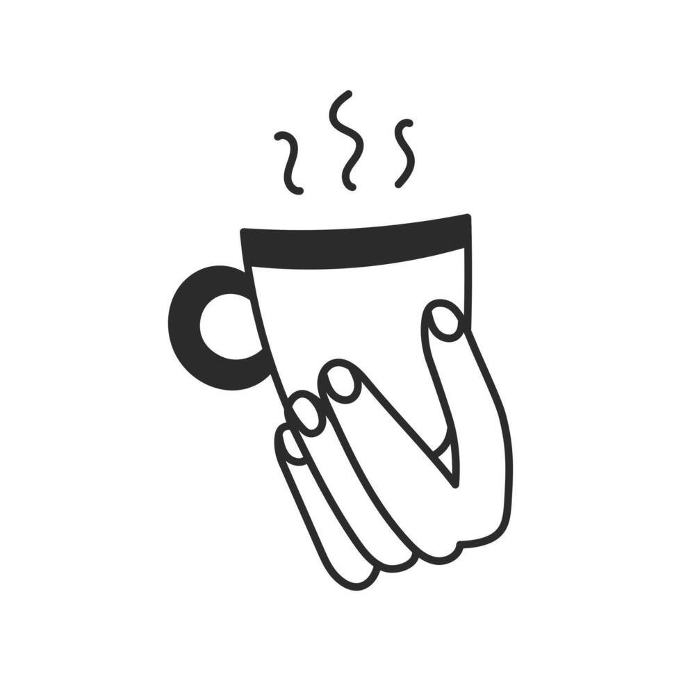 Hand holding Cup with Steam Doodle Line icon vector