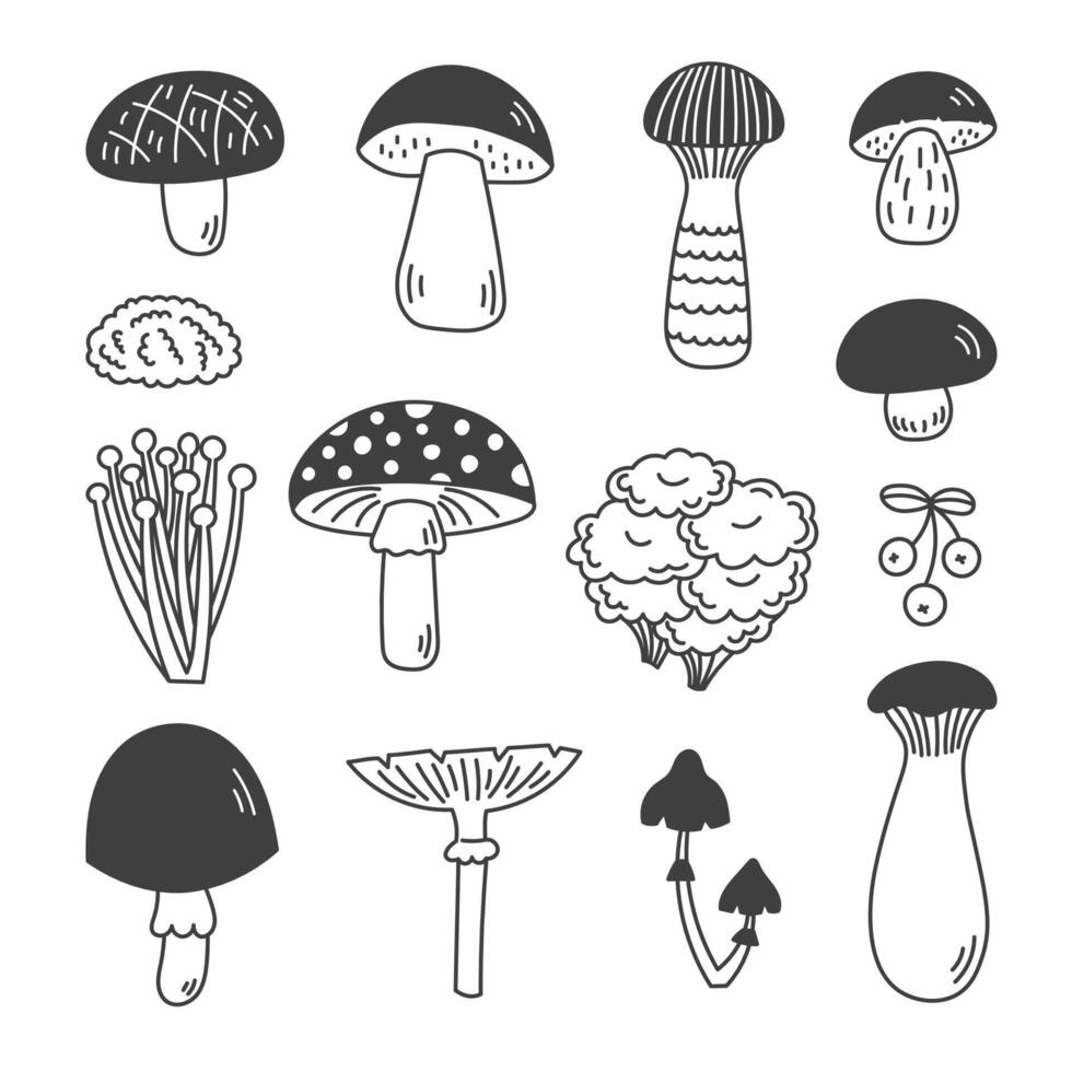Mushrooms Doodle Set vector