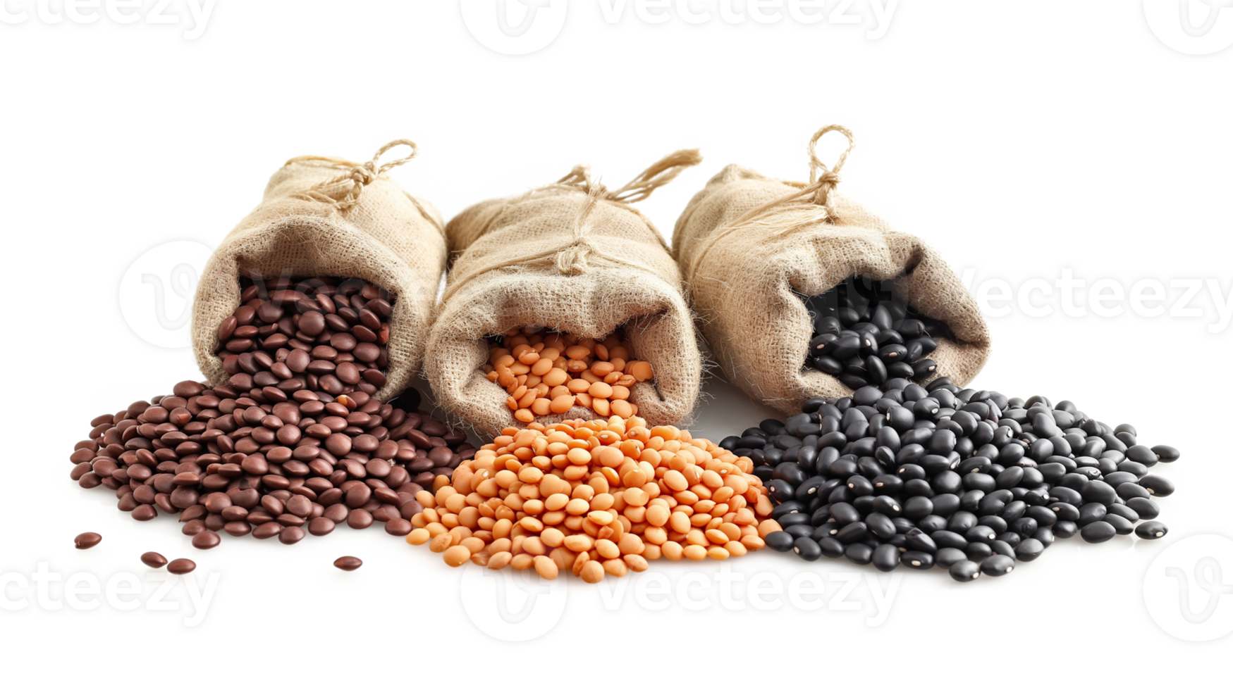 Group of beans and lentils isolated on a transparent background png