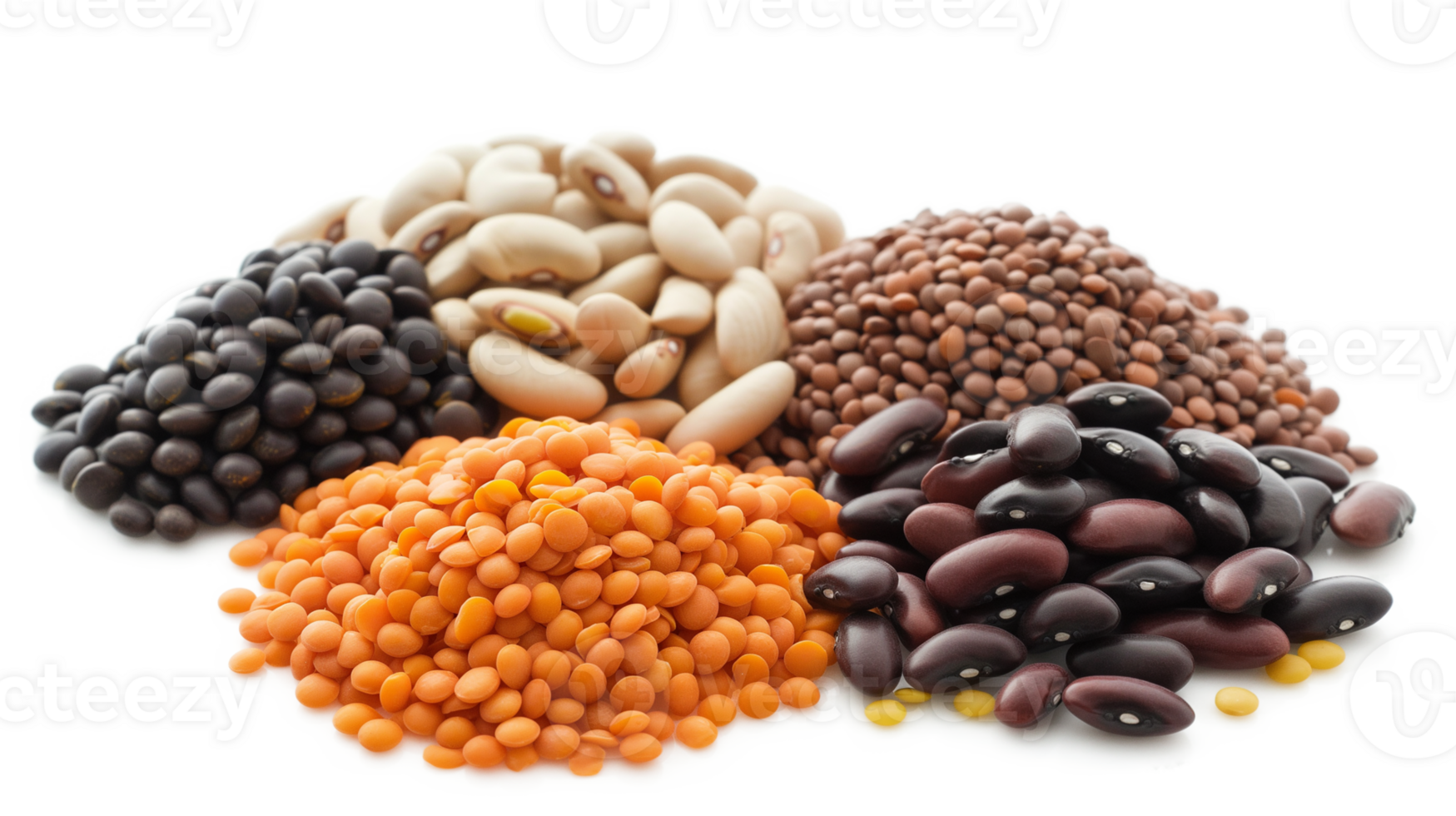 Group of beans and lentils isolated on a transparent background png