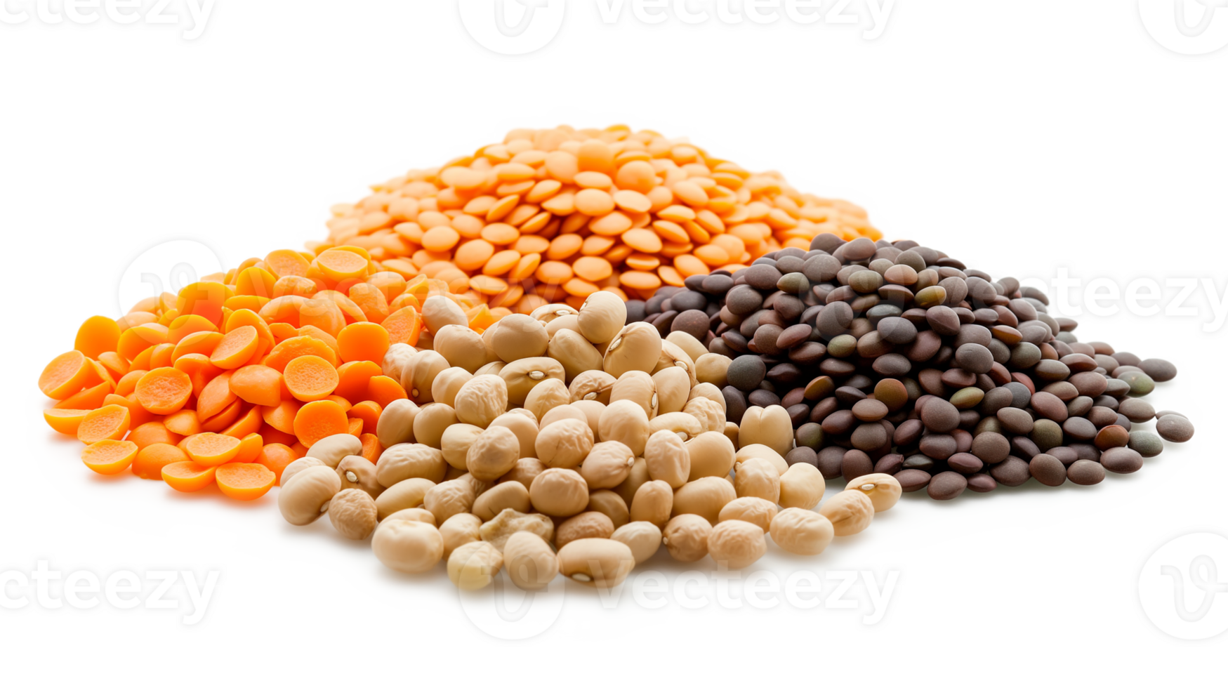 Flat lay the assortment of peas, lentils and legumes isolated on a transparent background png